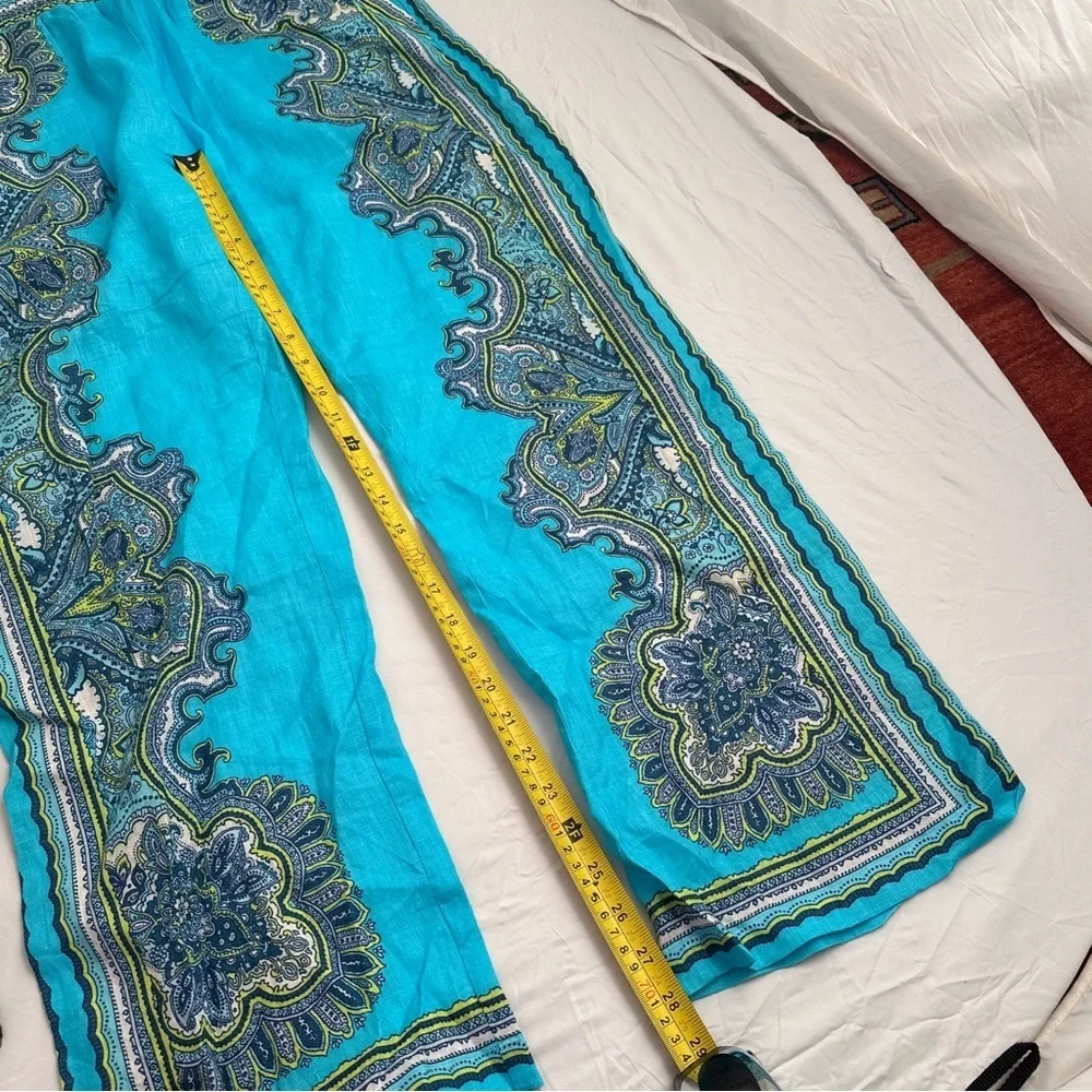 Hale Bob turquoise multicolor boho elastic waist linen pants - Picture 10 of 15